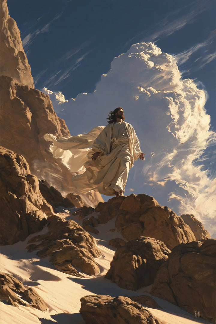 Jésus dans le désert — La Traîne blanche au flanc des pierres dorées