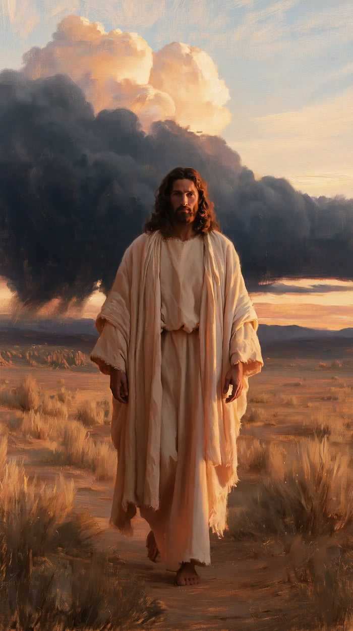 Jésus dans le désert — La Marche rose sous les nuages couronnés