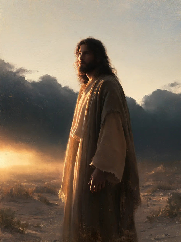 Jésus dans le désert — Le Profil recueilli dans l’éclat du sable