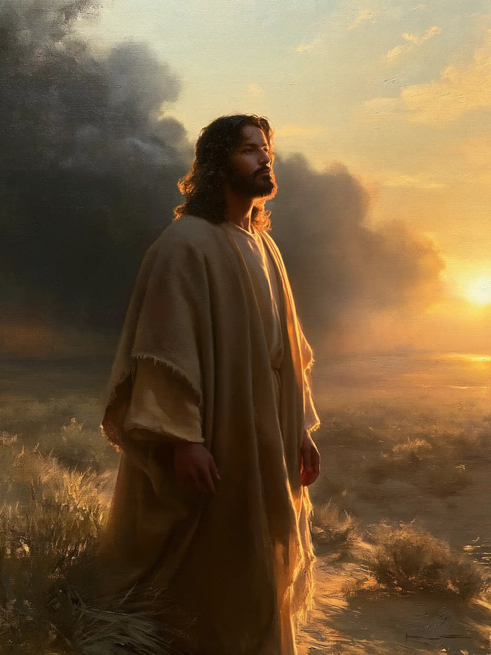 Jésus dans le désert — Le Profil paisible devant l’or ouvert