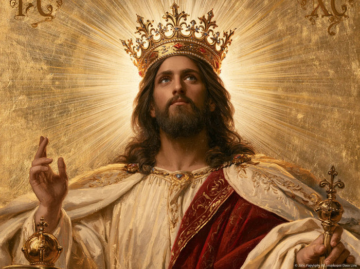 Jésus Roi — Le Regard au-dessus du ruban vermeil