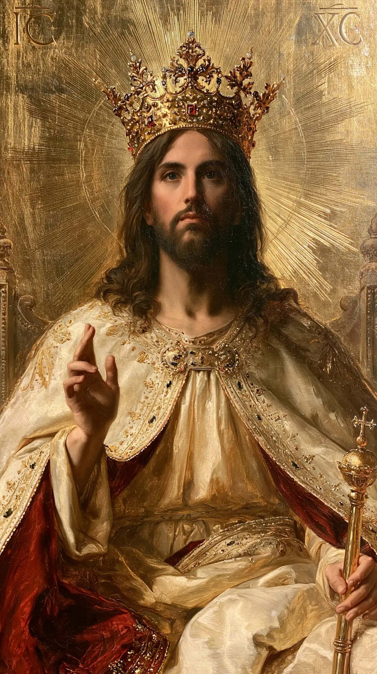 Jésus Roi — La Bénédiction au bord de l’or vieilli