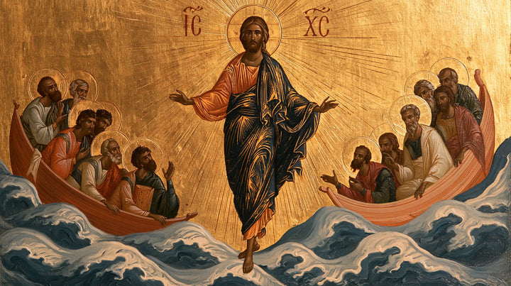 Jésus marchant sur l’eau — Le Geste calme entre deux arches de bois
