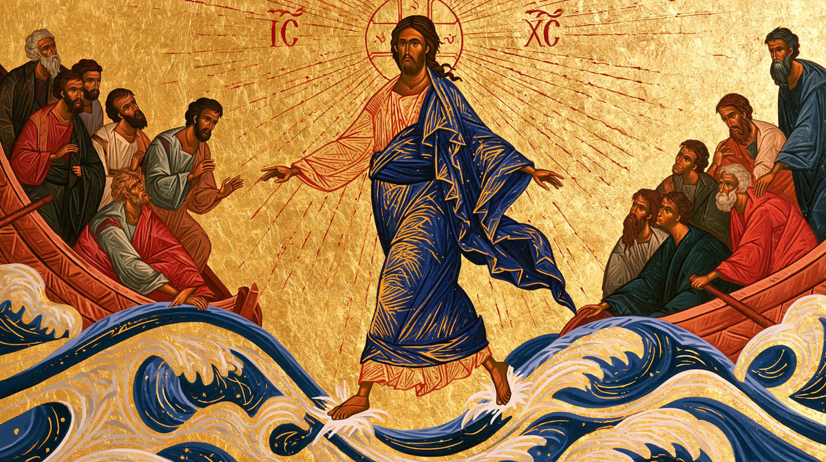Jésus marchant sur l’eau — Le Bleu royal sur les vagues d’or