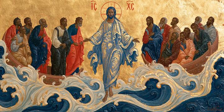Jésus marchant sur l’eau — La Grâce bleue entre les témoins debout