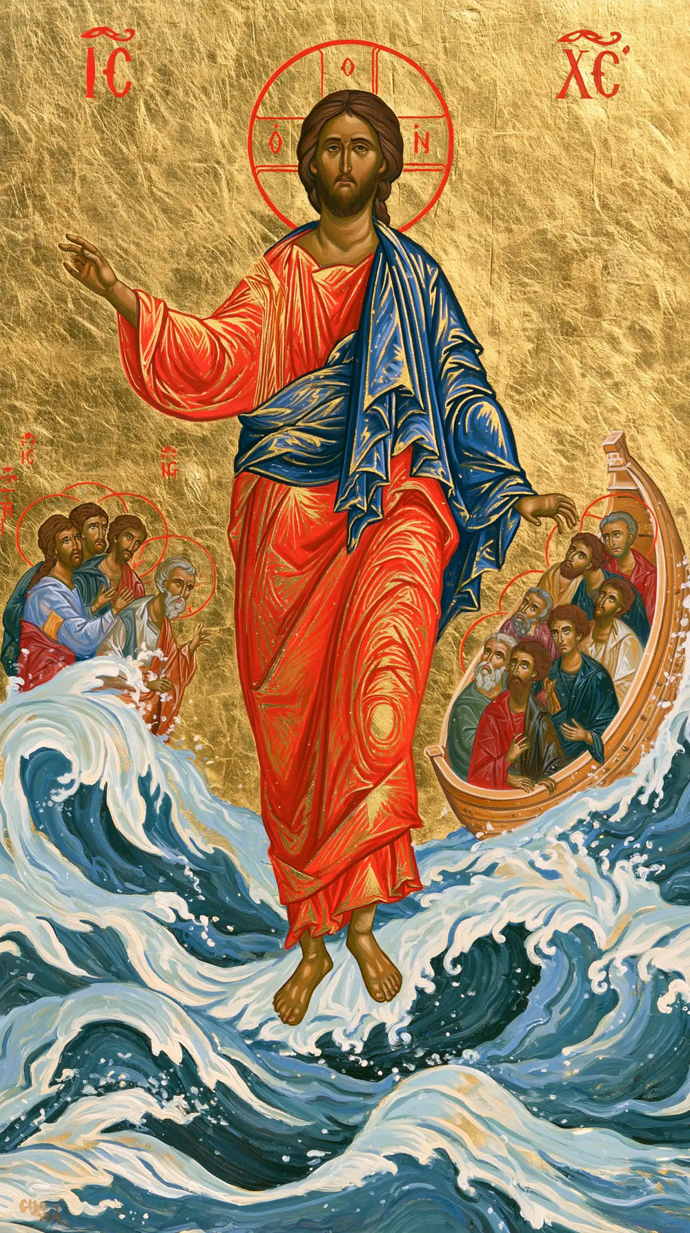 Jesus walking on water in Contemporary Byzantine style, portrait Christian artwork no. 6