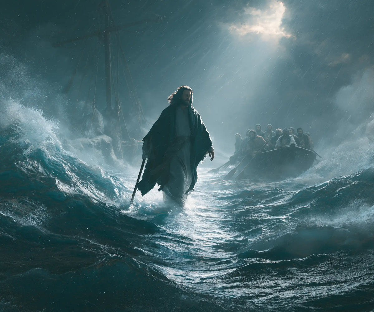 Jésus marchant sur l’eau — Le Chemin d’argent dans le bleu froid