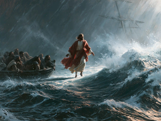 Jésus marchant sur l’eau — Le Rouge dans la pluie oblique