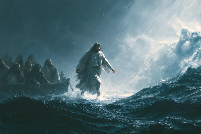 Jésus marchant sur l’eau — Le Pas face à la vague éclairée