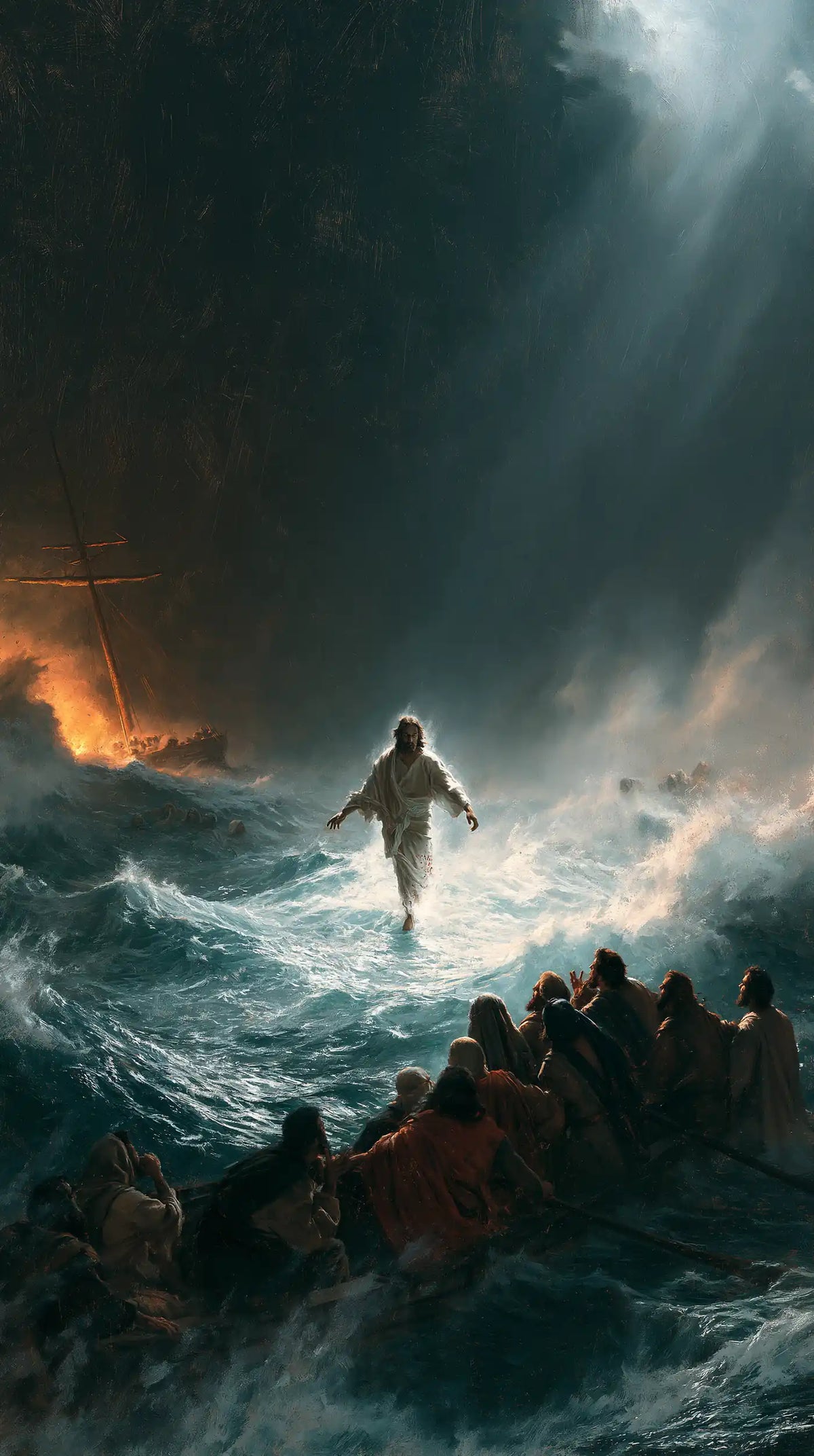 Jésus marchant sur l’eau — Entre la lueur de feu et le rayon froid