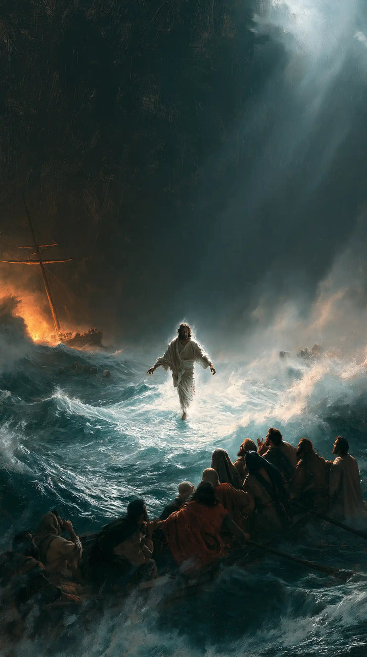 Jésus marchant sur l’eau — Entre la lueur de feu et le rayon froid