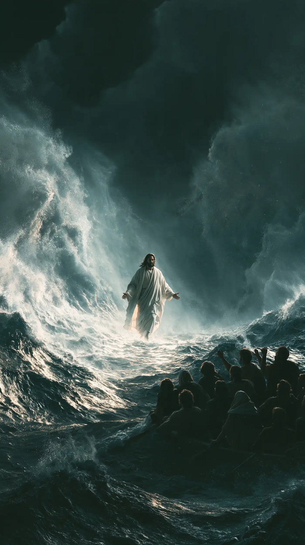 Jesus walking on water in Explosion of Movement style, portrait Christian artwork no. 27