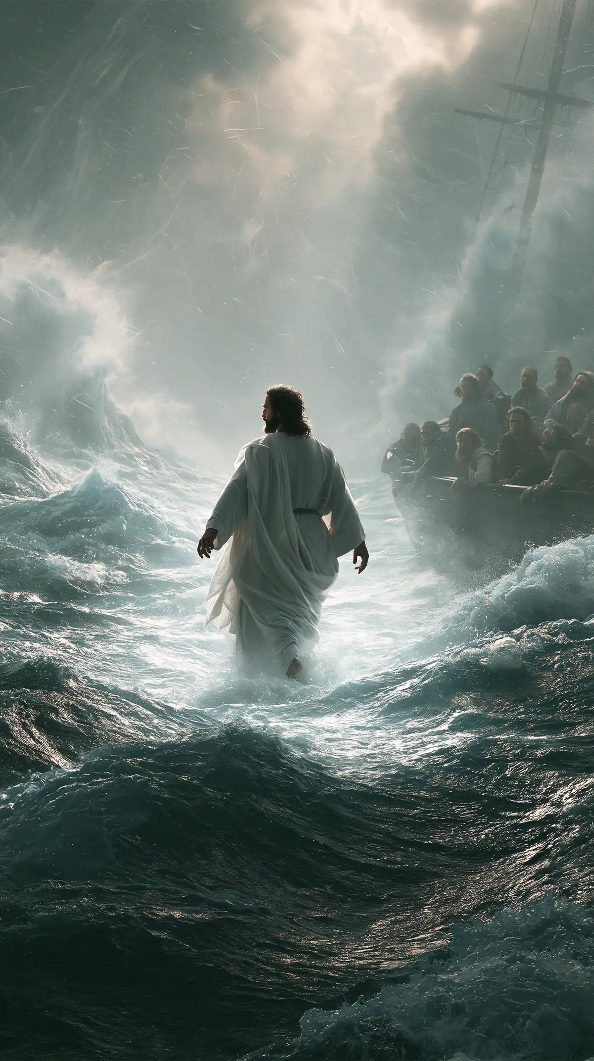Jésus marchant sur l’eau — Le Calme au milieu de la houle grise