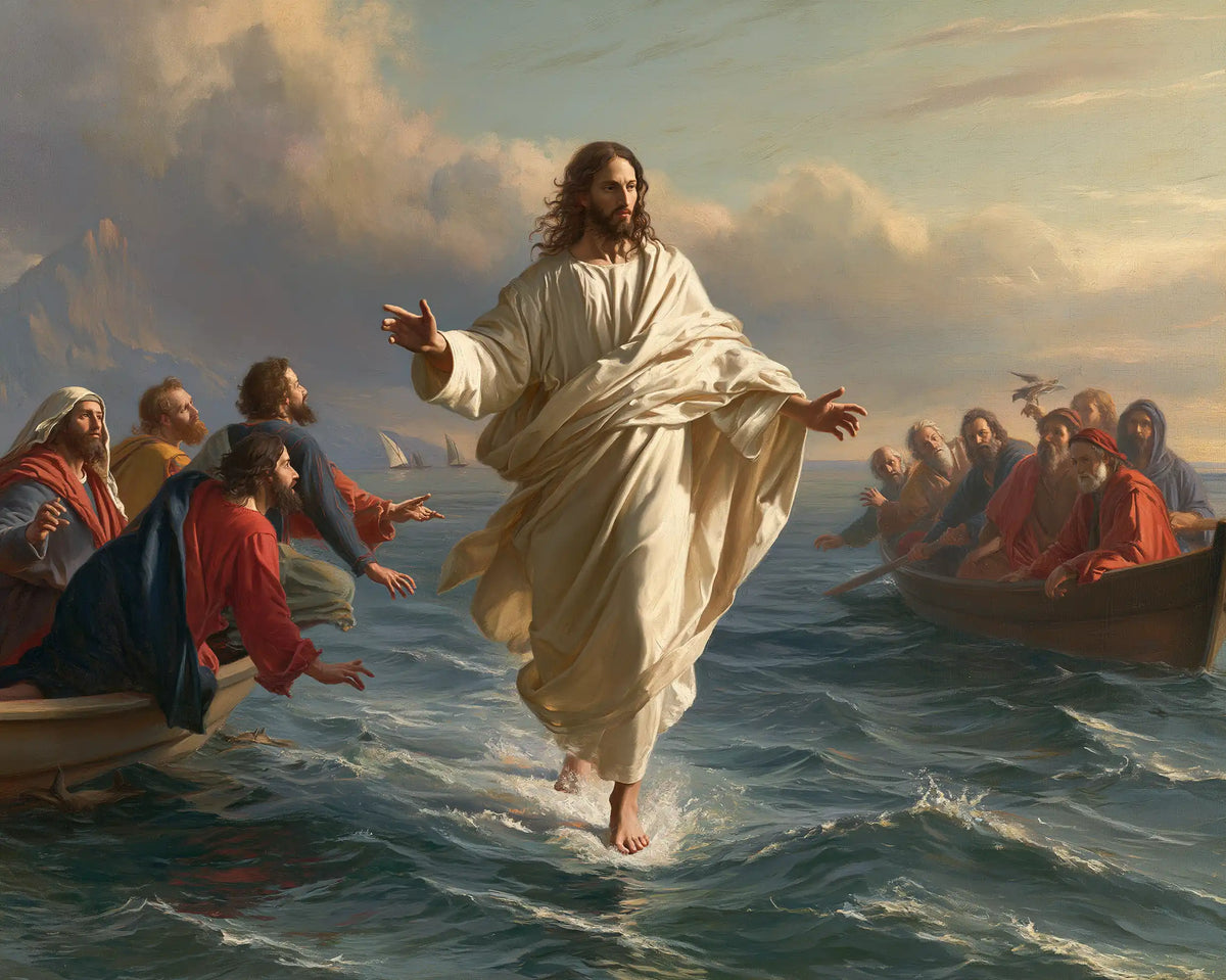 Jésus marchant sur l’eau — Le Lin soulevé entre les mains tendues