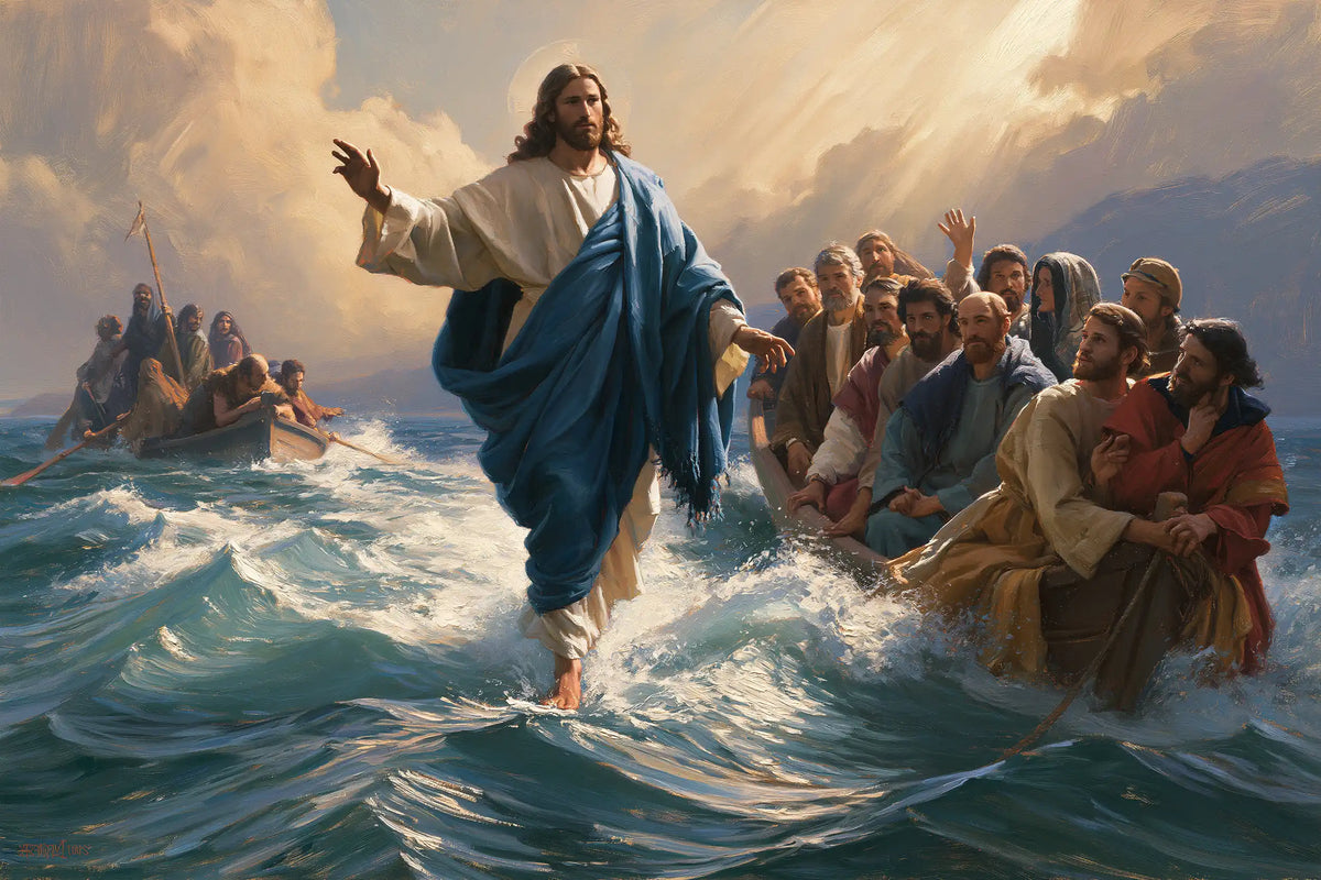 Jésus marchant sur l’eau — Le Geste levé dans la clarté du matin