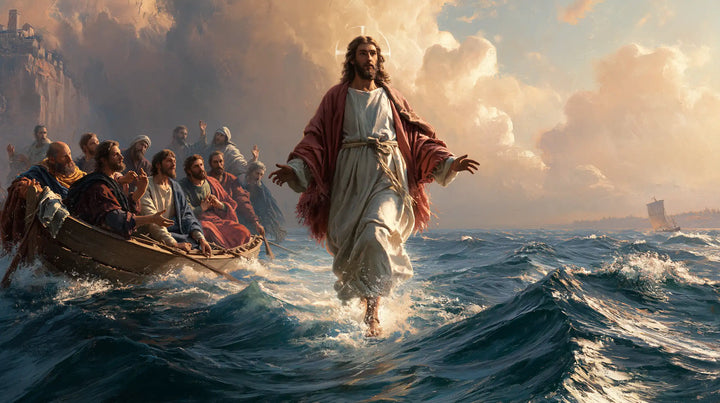 Jésus marchant sur l’eau — Le Pourpre au-dessus des crêtes ensoleillées