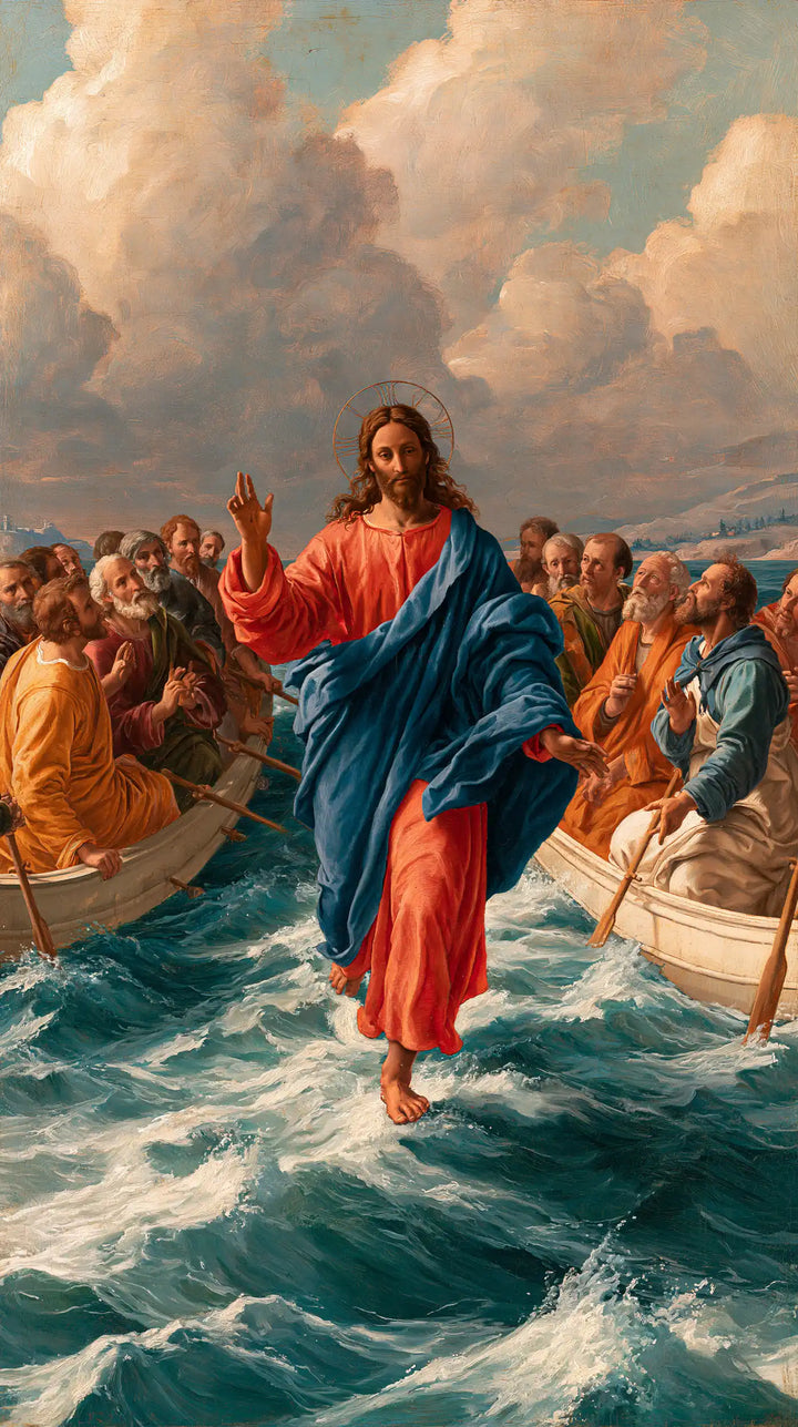 Jésus marchant sur l’eau — Le Passage bleu entre les manteaux d’orange