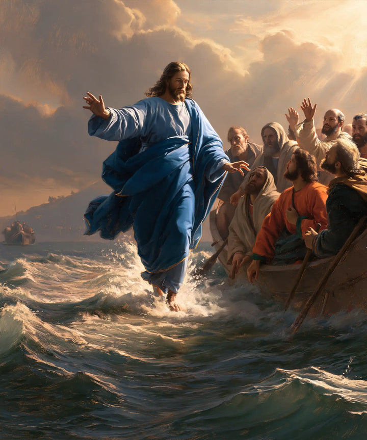 Jésus marchant sur l’eau — Le Bleu emporté dans la lumière du soir