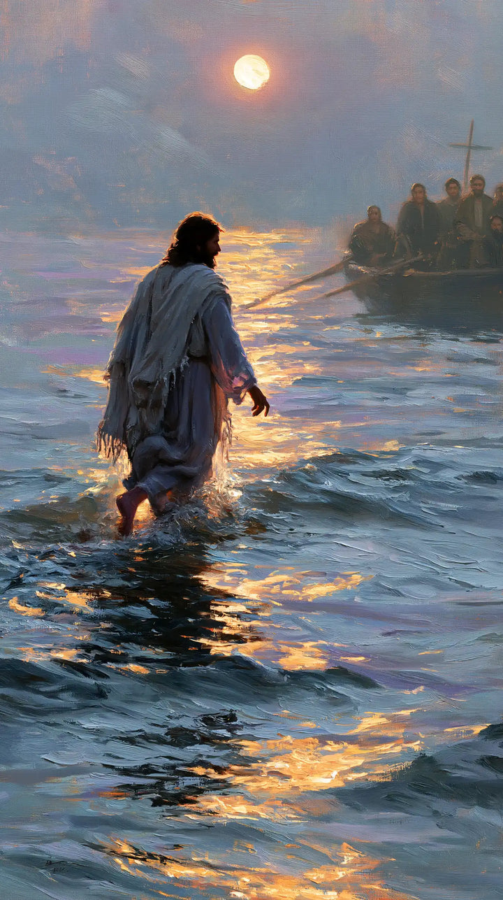 Jésus marchant sur l’eau — Le Pas oblique sous le soleil rose