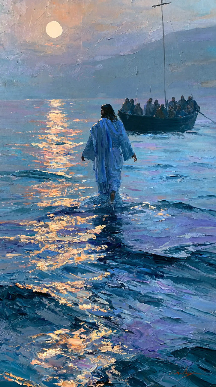 Jésus marchant sur l’eau — L’Horizon mauve et la barque au mât fin
