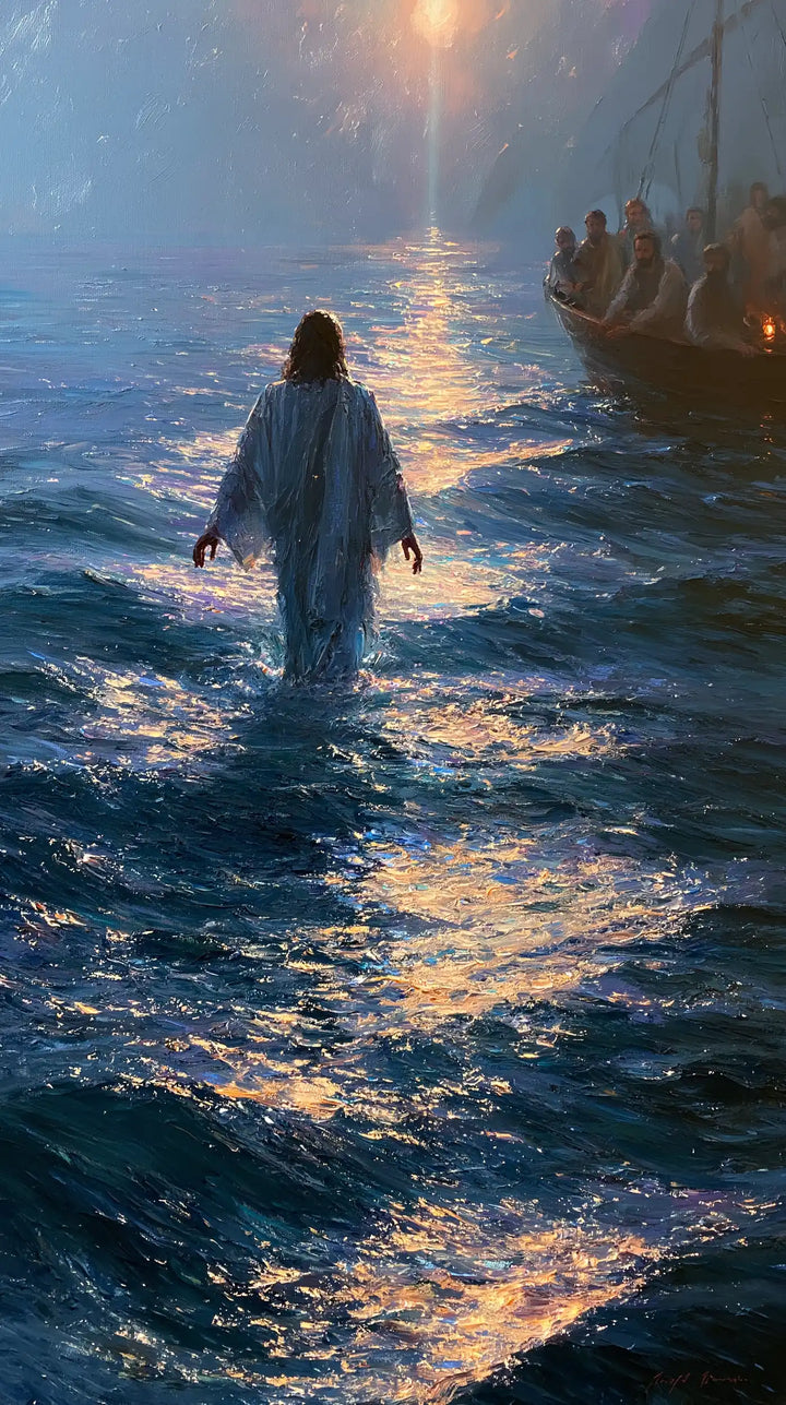 Jésus marchant sur l’eau — Le Sillage d’or sous le soleil voilé