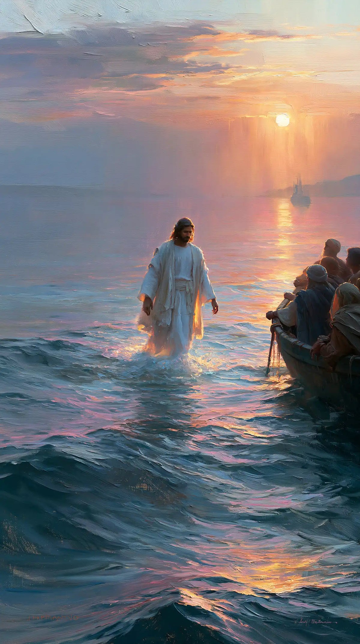 Jésus marchant sur l’eau — La Robe claire près des témoins du soir