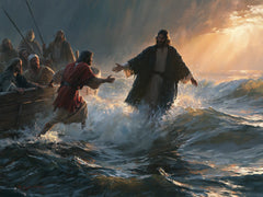 Jésus marchant sur l’eau — L’Appel sombre sous le ciel de cuivre