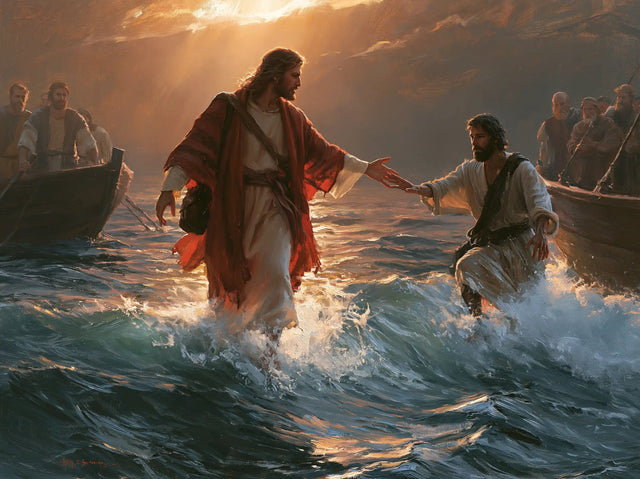 Jésus marchant sur l’eau — Le Rouge et la main presque rejointe