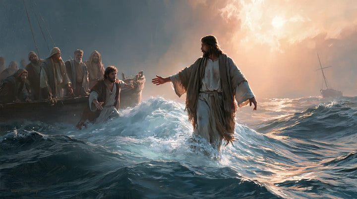 Jésus marchant sur l’eau — La Main tendue par-delà la crête bleue