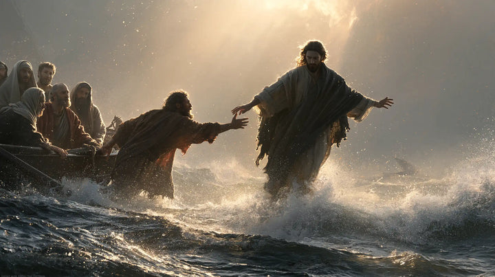 Jésus marchant sur l’eau — La Main offerte dans la pluie d’or