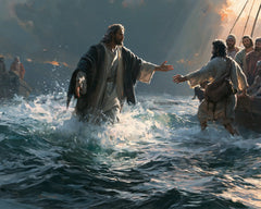 Jésus marchant sur l’eau — La Rencontre au milieu des gerbes blanches