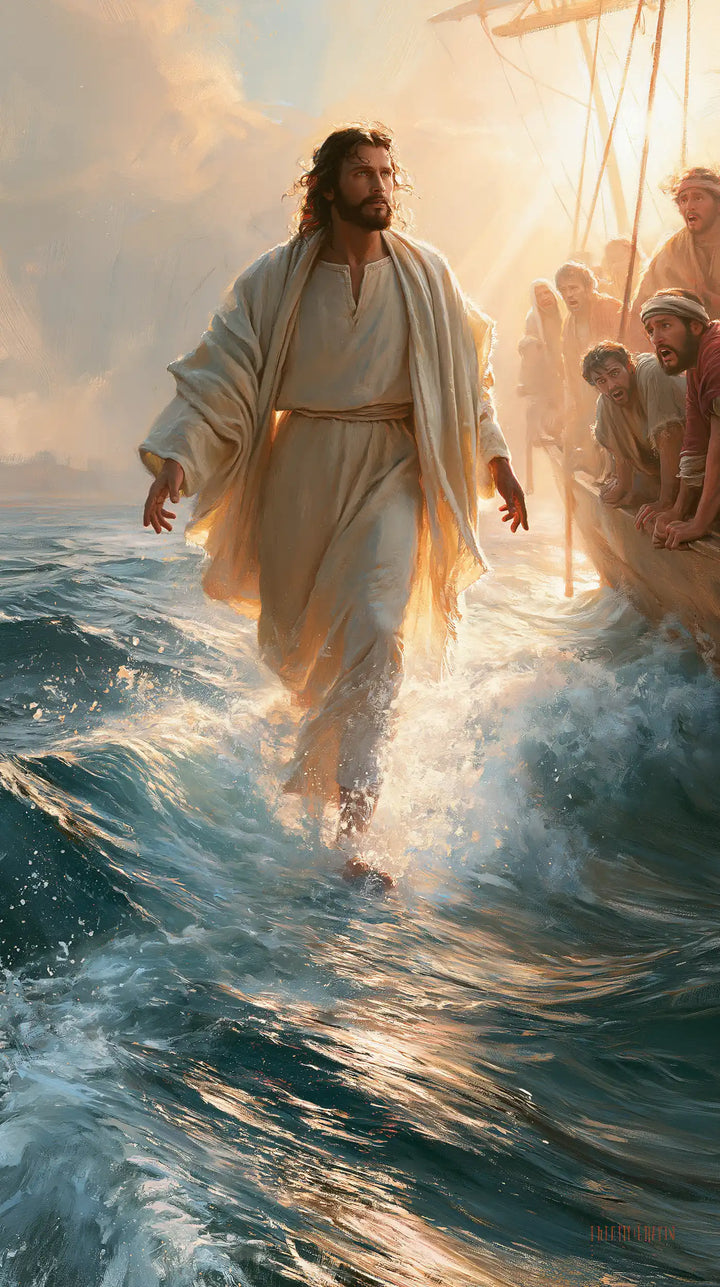 Jésus marchant sur l’eau — Le Lin doré près des voix de la barque