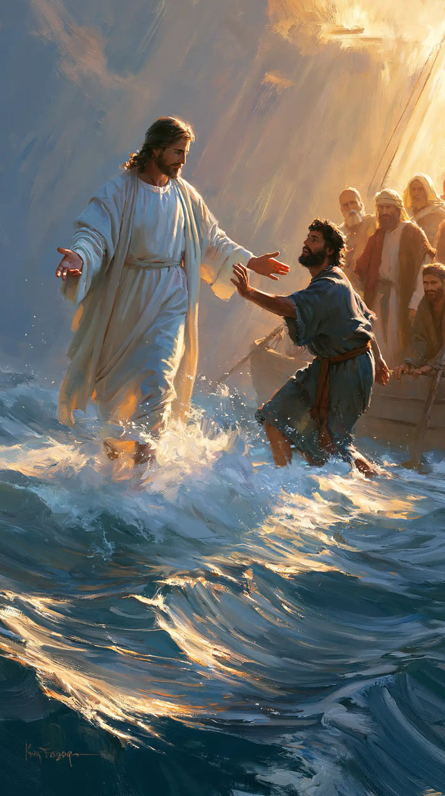 Jésus marchant sur l’eau — Le Premier Élan sous les rayons obliques