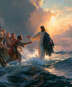 Jésus marchant sur l’eau — L’Invitation dans la flambée du ciel