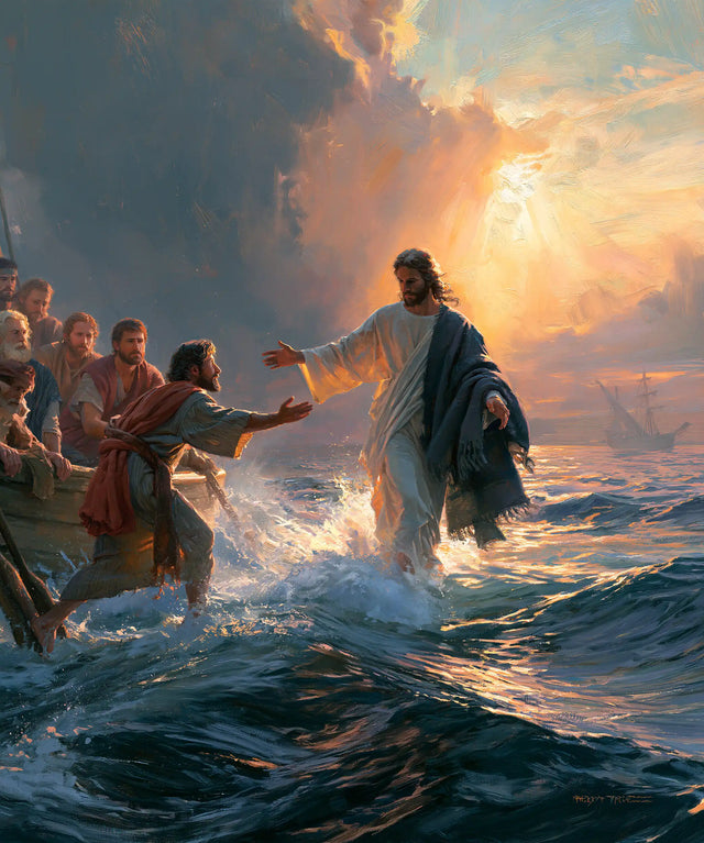 Jésus marchant sur l’eau — L’Invitation dans la flambée du ciel