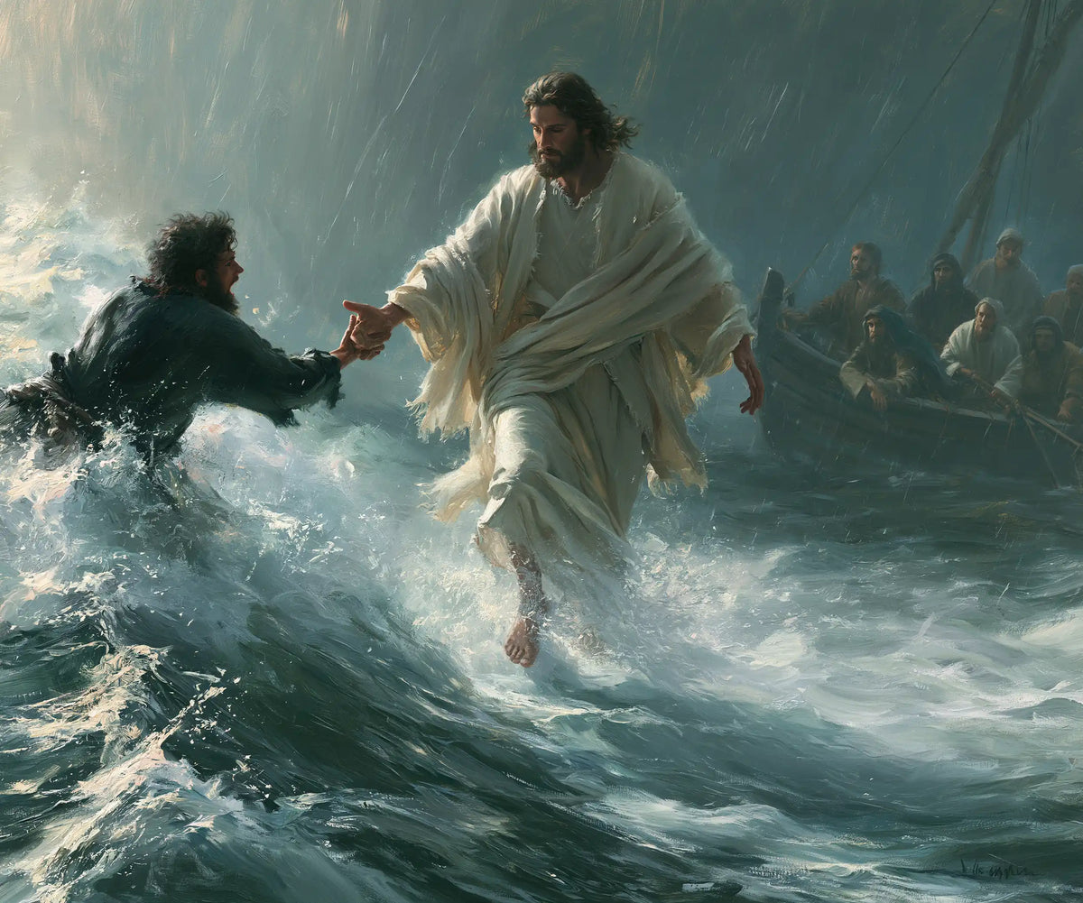 Jésus marchant sur l’eau — La Main saisie dans la pluie verte
