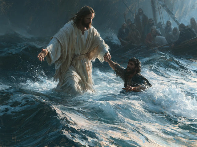 Jésus marchant sur l’eau — Le Visage relevé au bord du lin
