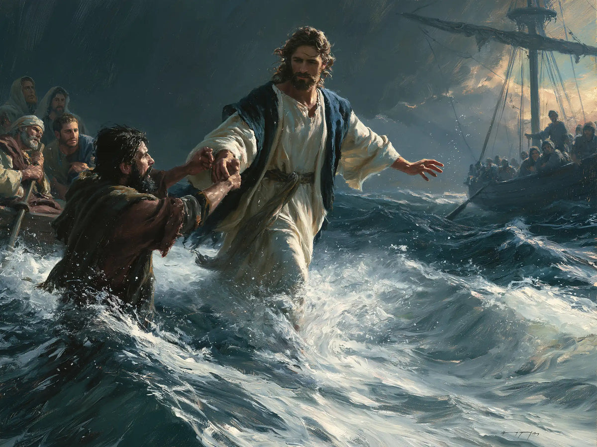 Jésus marchant sur l’eau — Le Bleu qui ramène hors des eaux