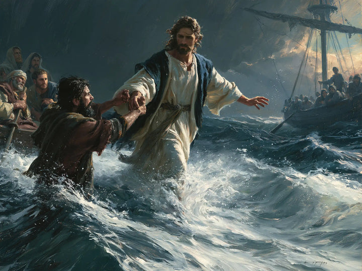 Jésus marchant sur l’eau — Le Bleu qui ramène hors des eaux