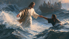 Jésus marchant sur l’eau — Le Bras tendu hors de la vague bleue