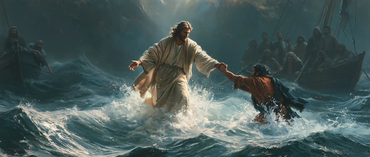 Jésus marchant sur l’eau — Le Fil des mains sous le ciel d’ardoise