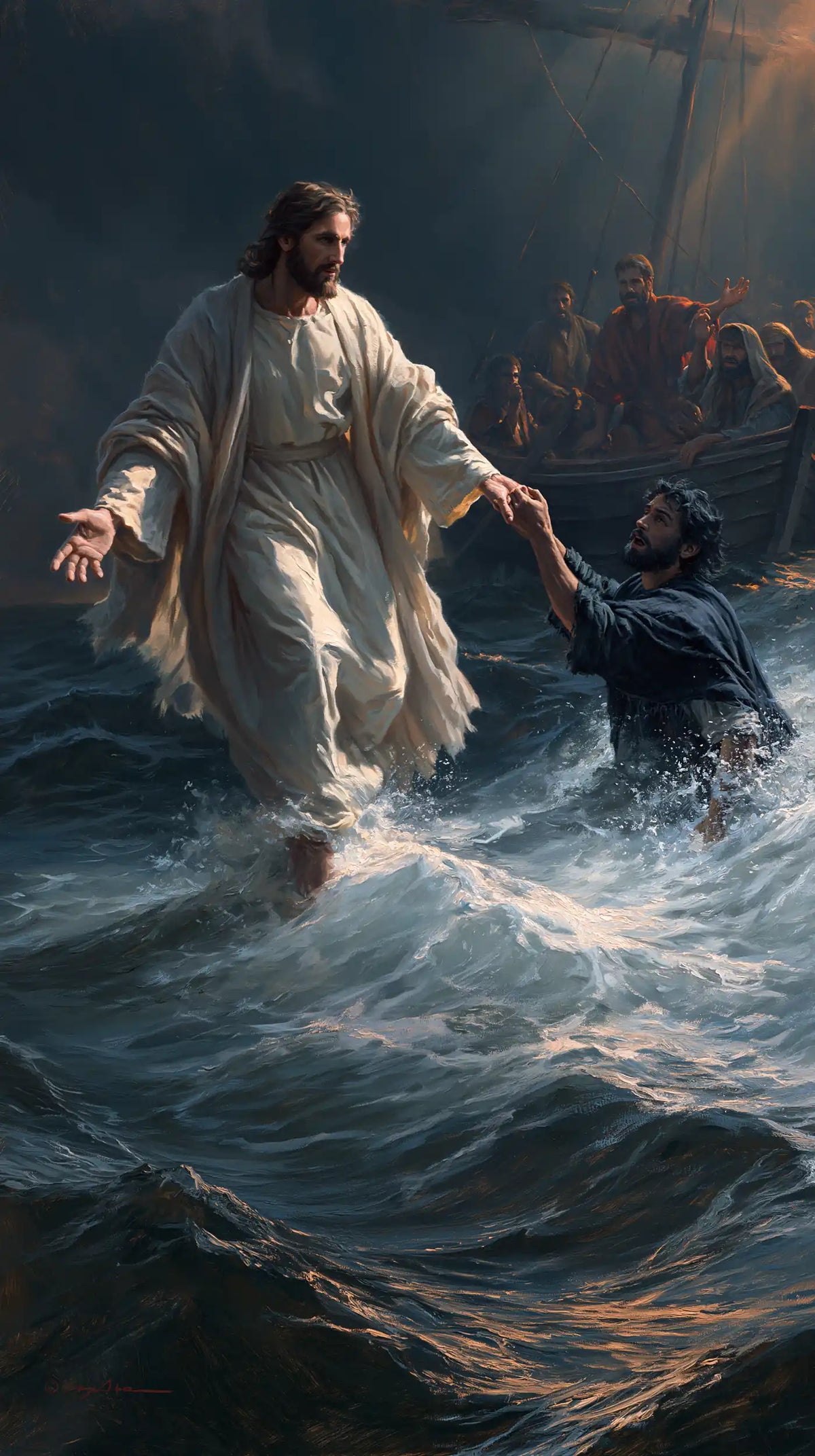 Jésus marchant sur l’eau — Le Fil du secours dans la nuit marine