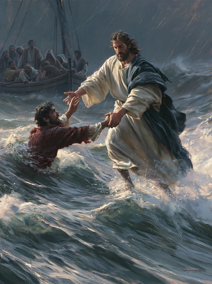 Jésus marchant sur l’eau — Les Deux Mains offertes au naufragé