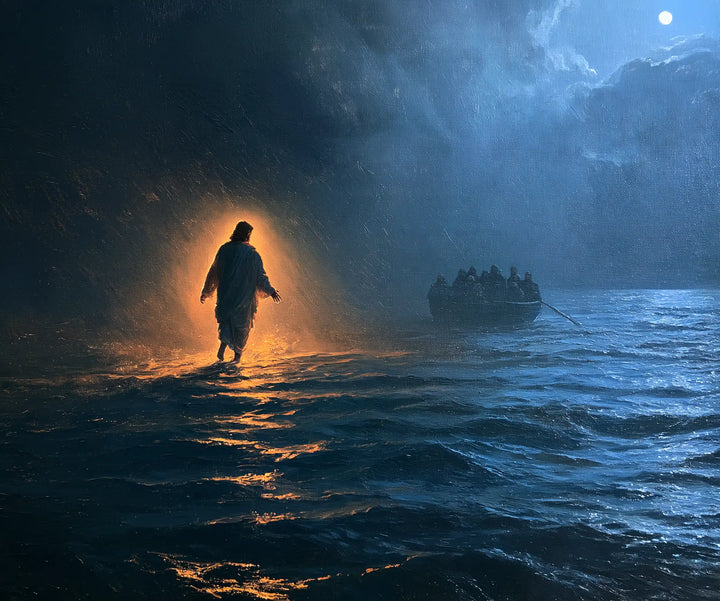 Jésus marchant sur l’eau — La Présence ardente au bord du miroir bleu