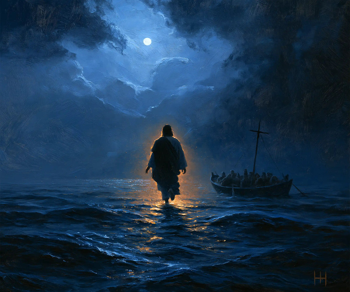 Jésus marchant sur l’eau — La Veille dorée devant le mât noir