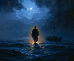 Jésus marchant sur l’eau — La Veille dorée devant le mât noir