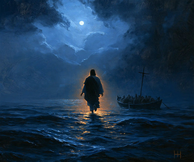 Jésus marchant sur l’eau — La Veille dorée devant le mât noir