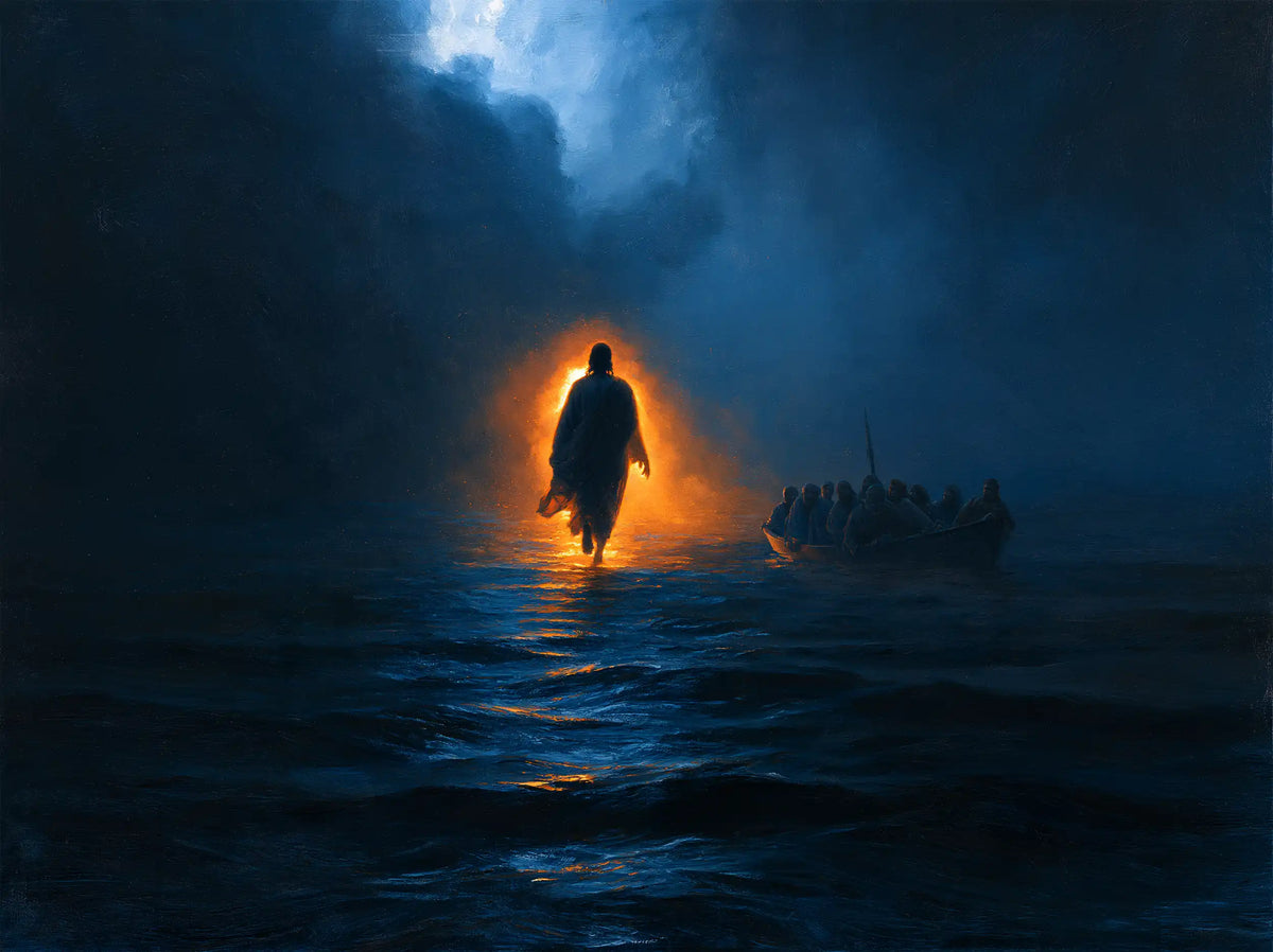 Jésus marchant sur l’eau — Le Foyer d’or dans la mer de nuit