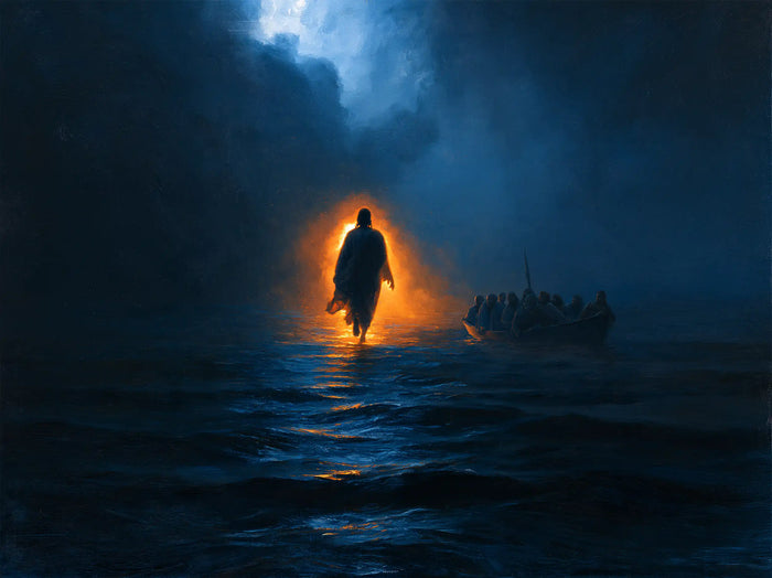 Jésus marchant sur l’eau — Le Foyer d’or dans la mer de nuit