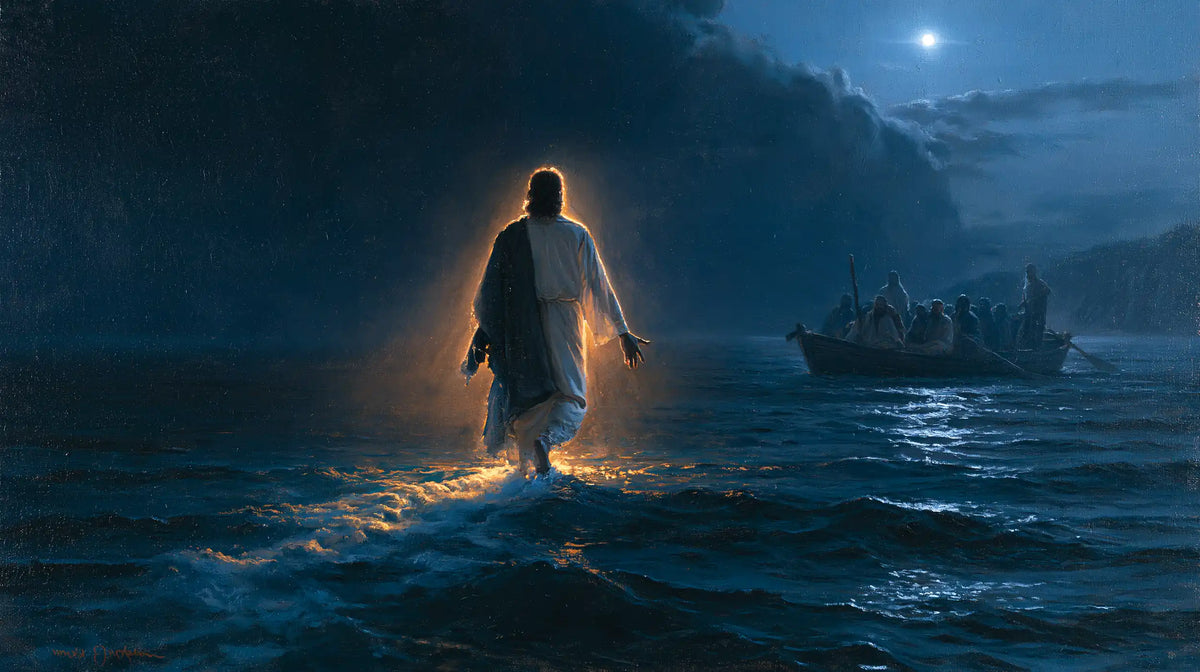 Jésus marchant sur l’eau — Le Contour d’or dans la nuit d’azur